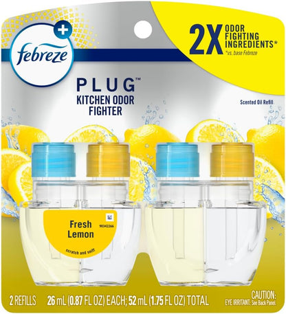 Febreze Plug In Air Freshener, Odor-Fighting Scented Oil Refill, Kitchen Odor Fighter, 2 Refills