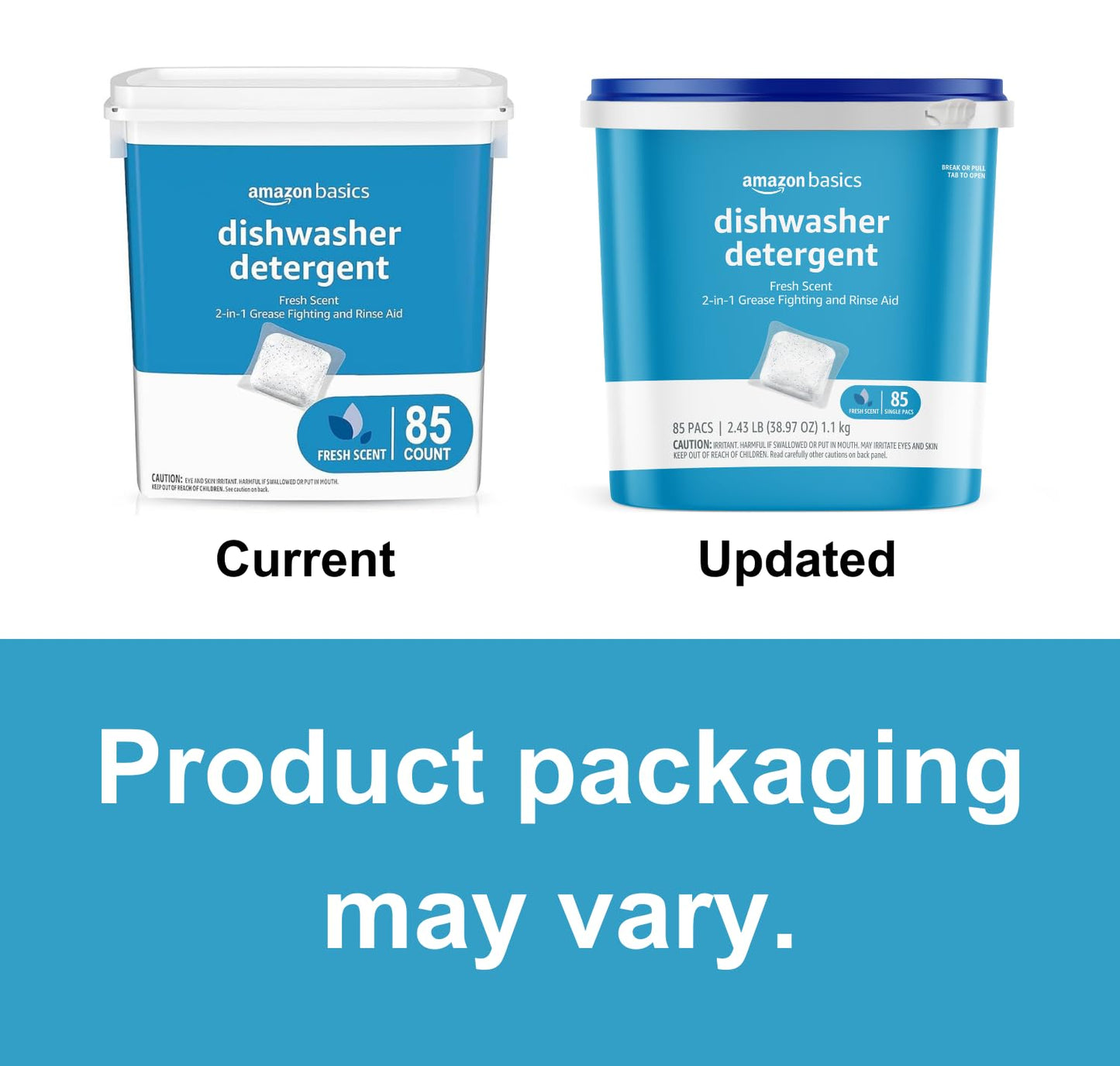 Amazon Basics Dishwasher Detergent Pacs, Fresh Scent, Cuts Grease, Rinses Clean, Removes 24HR Dried-On Stains, 85 Count (Previously Solimo)