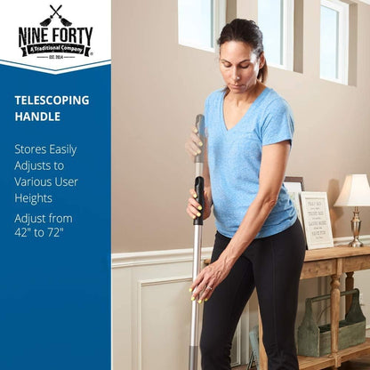 Nine Forty 24" Premium Nylon Dust Mop with Wood Handle - Heavy Duty Mop Head for Industrial, Commercial, and Residential Cleaning - Dry Floor Duster for Hardwood Surfaces and Commercial - Blue