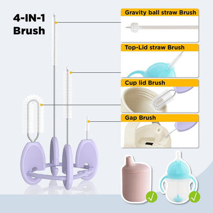 Straw Brush Set, 4 Piece Cleaner Kit with Standable Key Ring for Reusable Straws, Tumblers & Water Bottles – Designed for Kids & Adults, Purple