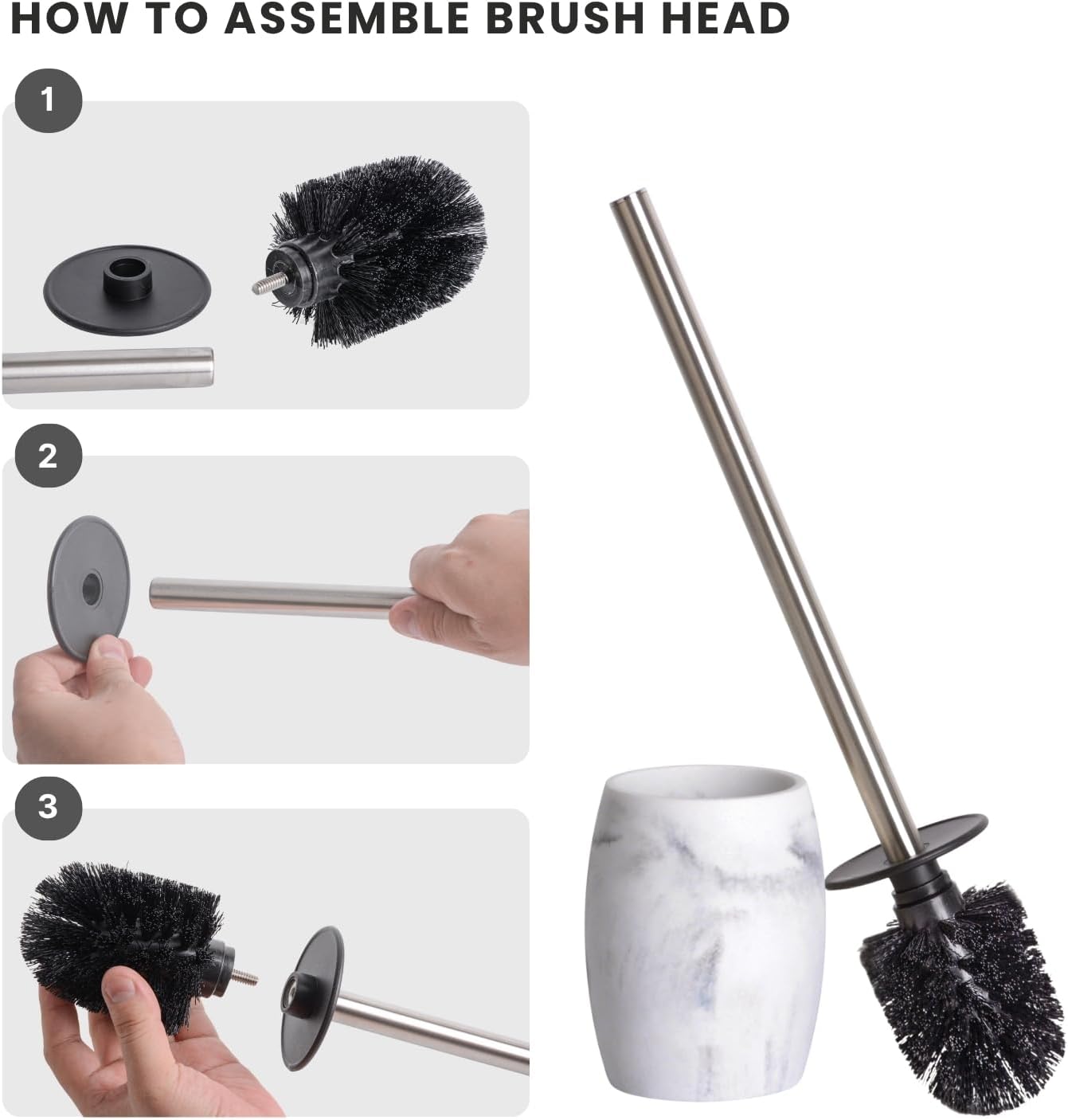 Clasin Home Toilet Bowl Brush and Holder with Stainless Steel Long Handle, Toilet Scrubber Brush with Durable Base, 360° Deep Cleaning Bristles for Bathroom, Compact Set for Small Space (Beige)