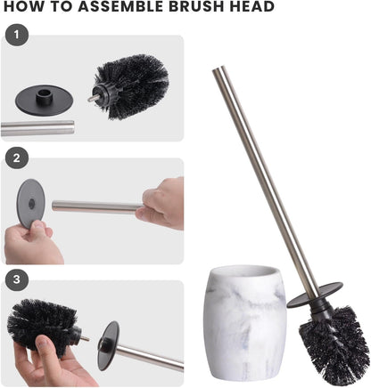 Clasin Home Toilet Bowl Brush and Holder with Stainless Steel Long Handle, Toilet Scrubber Brush with Durable Base, 360° Deep Cleaning Bristles for Bathroom, Compact Set for Small Space (Beige)