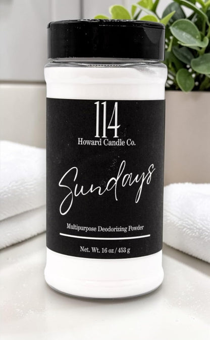 Carpet Deodorizer & Freshener Powder - Upholstery, Couch & Rug Odor Eliminator for Strong Odor & Pet Urine | Baking Soda Formula | Sundays Scent | Safe for Kids & Pets | 1-1-4 Howard Candle Co.