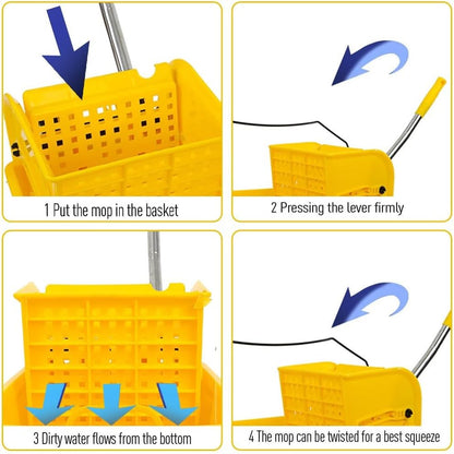 Mop Bucket with Side Press Wringer on Wheels, 20 Quart Side Press Wringer Combo Mop and Bucket with Wringer Set, Commercial Mop Bucket on Wheels for Home Business Cleaning (Yellow)
