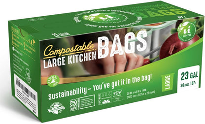 UNNI Compostable Trash Bags, 13 Gallon / 49.2 Liter, 50 Count, Extra Thick 0.9 Mil Tall Kitchen Food Scrap Bin Liners, Certified by BPI, CMA & OK compost HOME, Meets the ASTM D6400 Standard