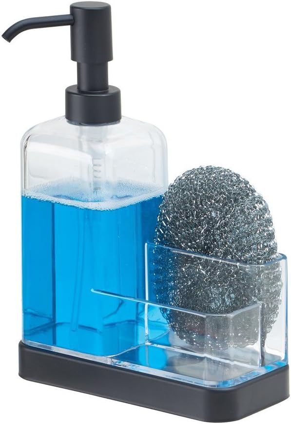 iDesign Forma BPA-Free Plastic Soap and Sponge Sink Organizer Caddy - 6" x 3.5" x 8.25", Clear/Matte Black