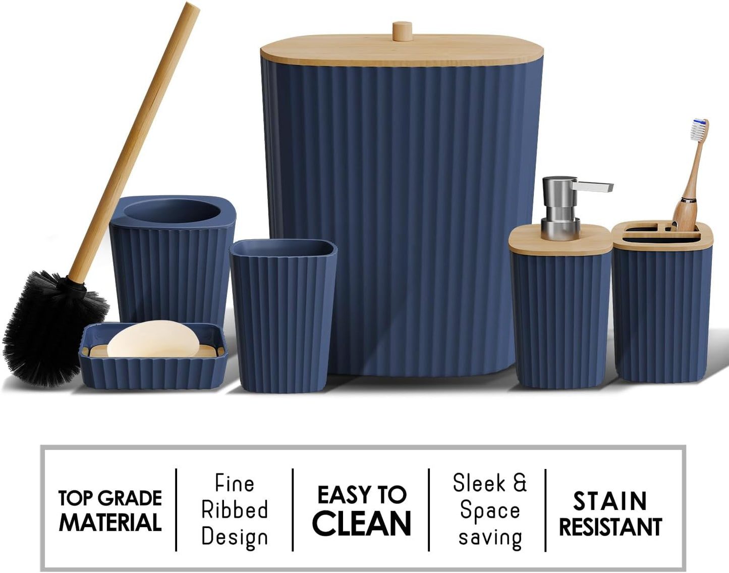 Clara Clark Bathroom Set - Sage Green Bathroom Accessories Set, 6PC Bathroom Accessory Set, Bathroom Sets with Toilet Brush, Trash Can & Soap Dispenser