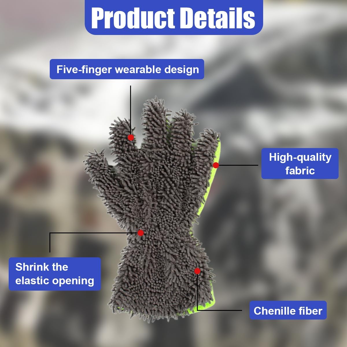 2PCS Car Wash Mitts, Double Sided Chenille Microfiber Dusting Gloves with 5-Finger Design, Anti-Scratch Auto Interior Exterior Detailing Mitt for Cleaning Wheel Tight Spot (Purple)
