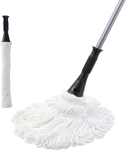 Eyliden Mop with 2 Reusable Microfiber Heads, Easy Wringing Twist Mop, 57.5 inch Long Handle, Wet Mops for Floor Cleaning, Commercial Household Clean Hardwood, Vinyl, Tile, and More (White)