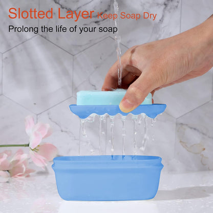Quatish Leakproof Soap Dish with Lid & Draining Layer, Shatterproof Travel Bar Soap Holder Case Container, Portable Travel Size Toiletries Essentials for Camping, Gym, Bathroom, Black
