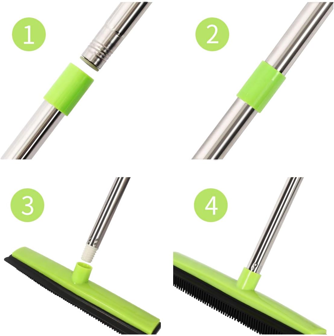 MEIBEI Pet Hair Removal Broom with Squeegee -53", Long Handle Soft Bristle Rubber Broom, Ideal for Remove Fur from Carpets, Rugs, Hardwood and Linoleum