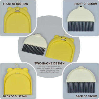 Mini Broom and Dustpan Set 6.2x6.3 Inches Compact Hand Broom for Desktop Table Countertop Car Office Kitchen Small Space Cleaning(Yellow)