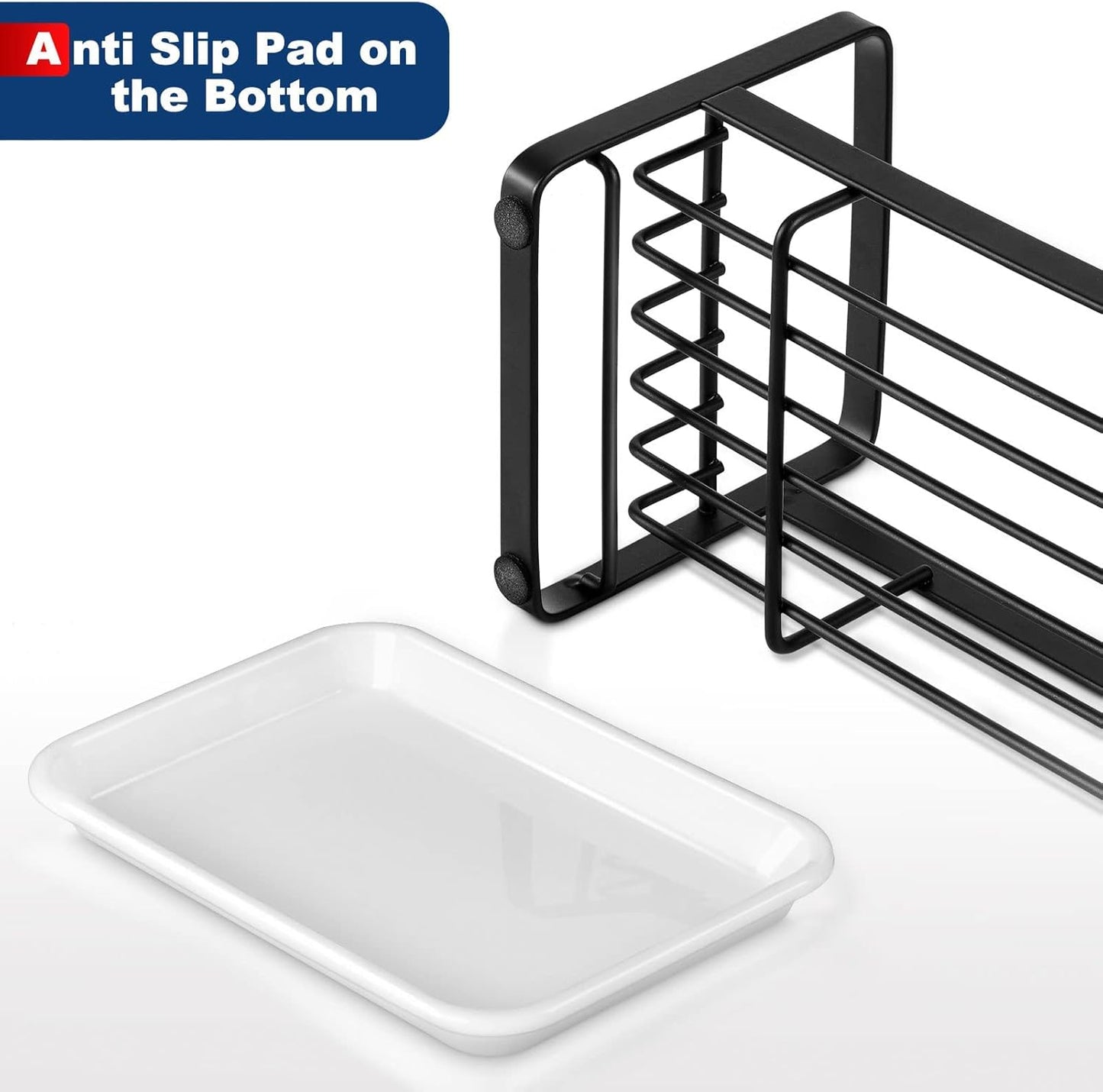 HULISEN Large Sponge Holder, 304 Stainless Steel Kitchen Soap Dispenser Caddy Organizer, Countertop Soap Dish Rack Drainer with Removable Drain Tray, not Including Dispenser and Brush, Silver