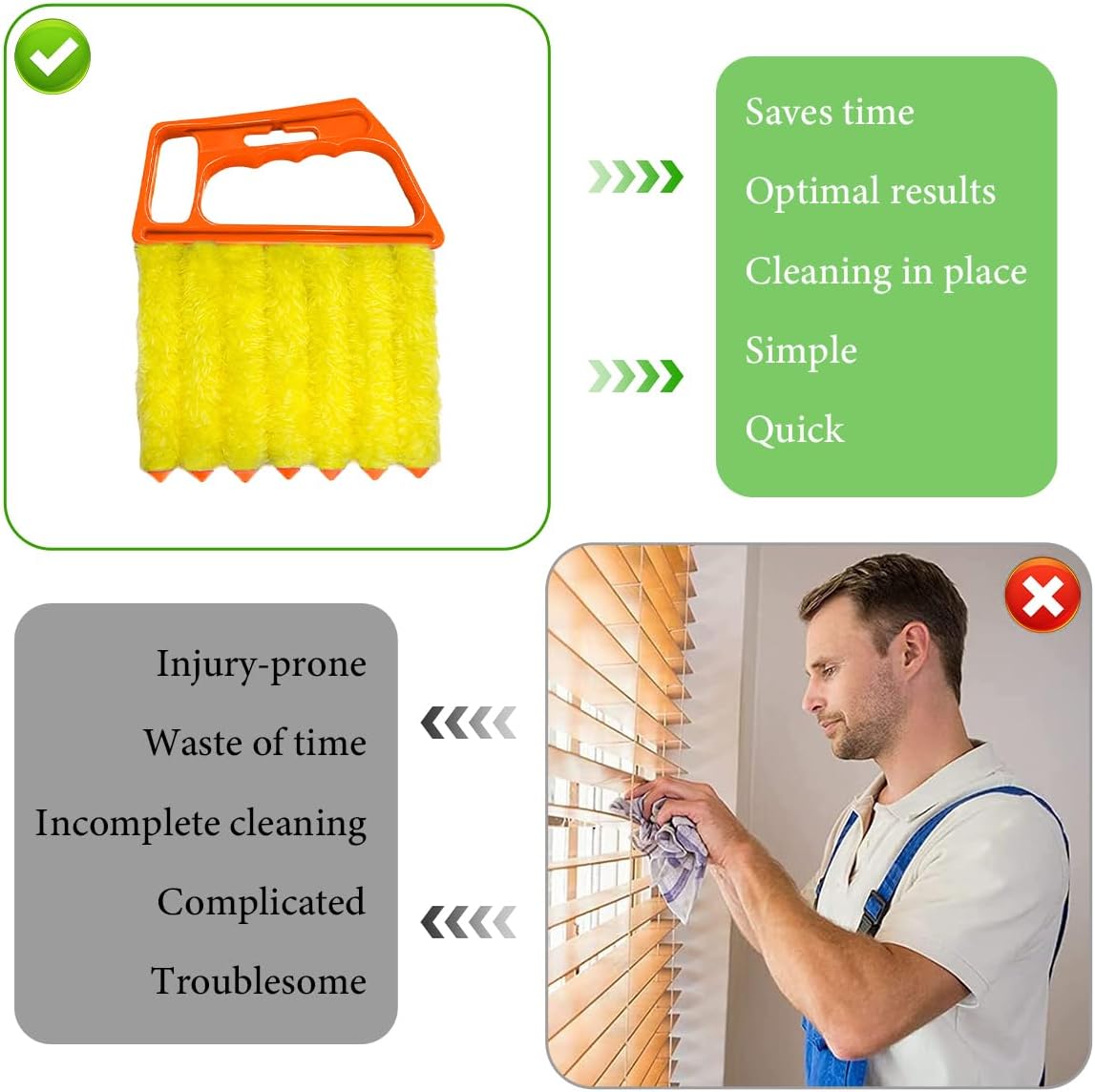 DXNQ 2 PCS Blind Cleaner Duster Tool, Window Venetian Hand-held 7 Finger Dusting Cleaner Brush, Blinds Cleaning Brush Tool for Window Shutters Air Conditioner, Car Accessories (Orange+Yellow)