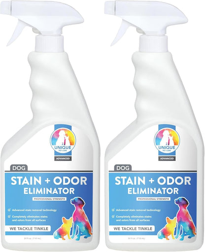 Unique Advanced Dog Odor & Stain Remover, Enzyme Cleaner Spray for Urine & Pet Accidents, Eliminates Odors at the Source, Carpet & Fabric Safe, 24 oz