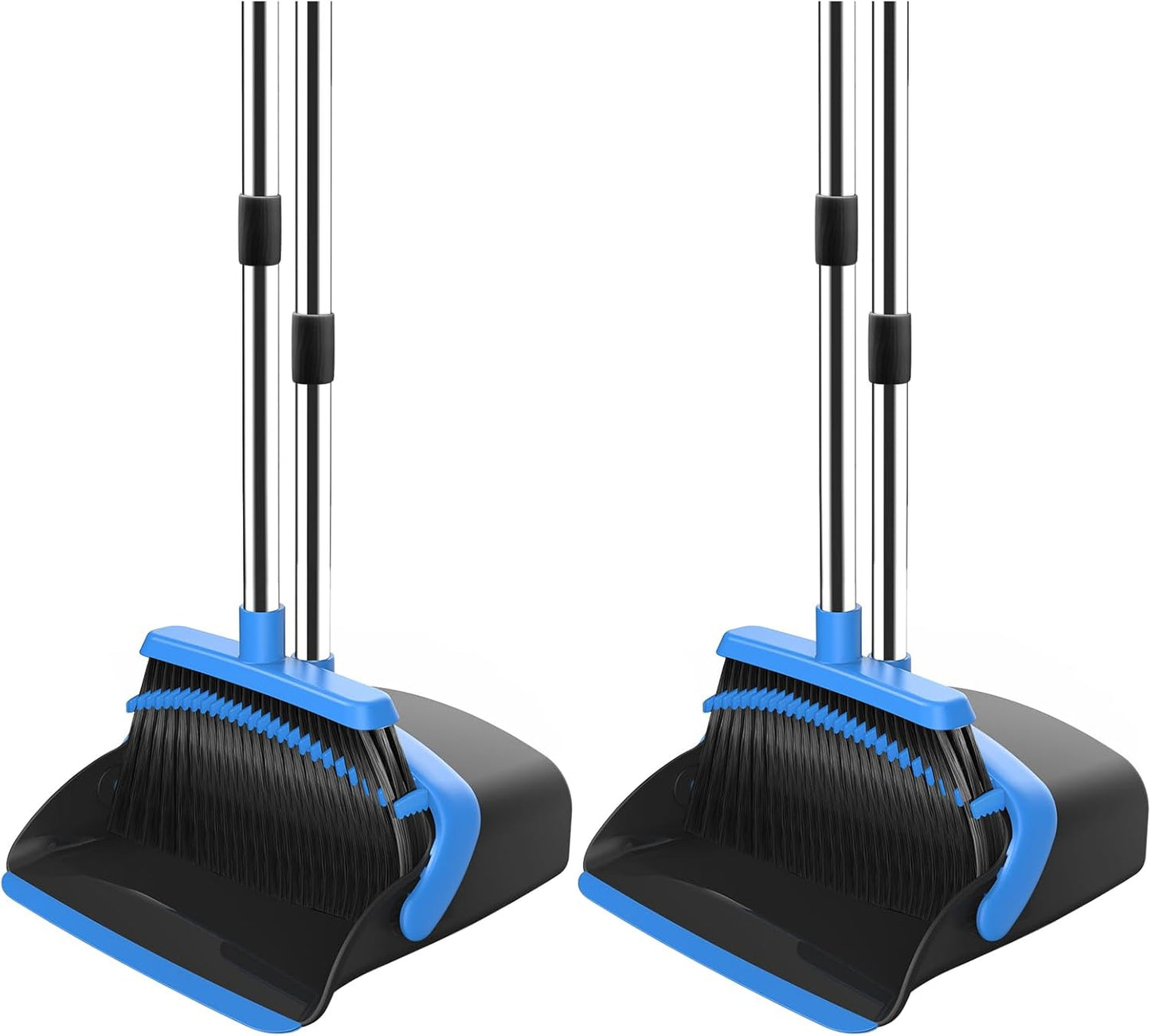 NACENA Broom and Dustpan Set, 52-in Long Adjustable Handle Broom Dustpan Combo with Dustpan Teeth to Automatically Clean Hair Suitable for Home Kitchen Office Hall Floor（Black&Red）