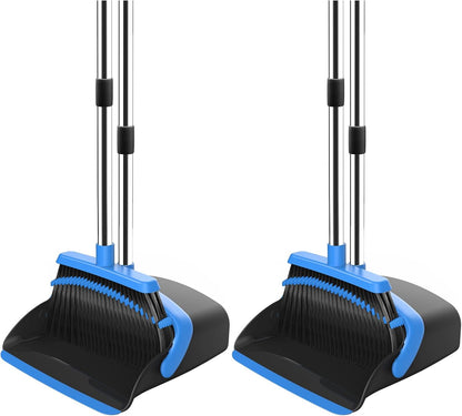NACENA Broom and Dustpan Set, 52-in Long Adjustable Handle Broom Dustpan Combo with Dustpan Teeth to Automatically Clean Hair Suitable for Home Kitchen Office Hall Floor（Black&Red）