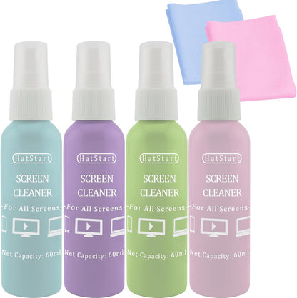 4-Pack Screen Cleaner Spray and 2 Pcs Microfiber Cloth Kit - for LCD, Laptop, PC, MacBook, iPhone, iPad, Computer Monitor, TV, Phone, Tablet, Touchscreen, Eyeglass Lens, and Car Display