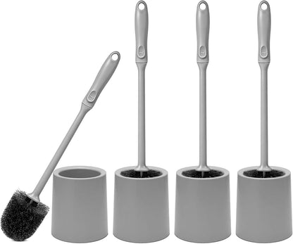 AONEZ Toilet Brush and Holder Set, 2 Pack Long-Handle Toilet Brush, Non-Slip Grip, Nylon Bristles, Deep Cleaning for Bathroom, Toilet Scrubber- Black