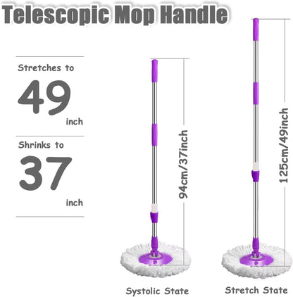 Spin Mop Replacement Mop Handle, 49-inch 360 Degrees Rotating Telescopic Replacement Mop Stick with Stainless Steel Disc for Spin Mop Bucket Cleaning System (Stainless Steel Disc, Red)
