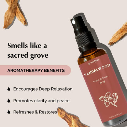 Sandalwood Room, Linen & Pillow Spray by Aromafume | 100ml/3.38 fl oz | with Pure Sandalwood Essential Oil | Aromatherapy Spray for Relaxation, Sleep & Stress Relief | Mist for Bedding, Fabrics