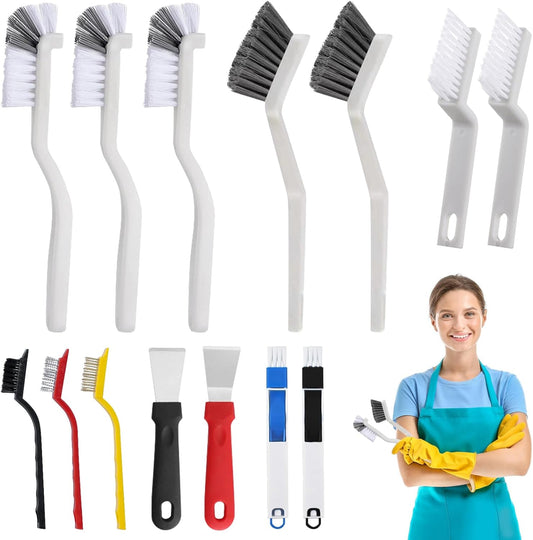 15 Pcs Crevice Cleaning Brush Set - Hard Bristle Cleaning Brush Supplies, V Shape Grout Cleaner Brush for Deep Cleaning Gap, Kitchen, Bathroom, Sink, Bottle, Blender, Corners & More