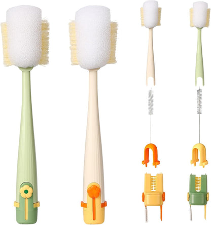 5-in-1 Bottle Cleaning Brush Set, Multifunctional Kitchen Lid Scrubber with Long Handle, Portable Brush Tools for Cups, Hard Bristle Sponge Head(2 Pack)