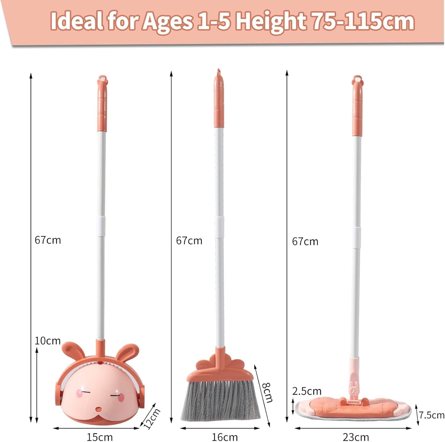 Midoneat Kids Cleaning Toy Set, Mini Child Broom, Mop and Dustpan, Little Housekeeping Helper Set ,Pretend Home Cleaning Play Set for Toddler Age 1-5,6pcs (Green)