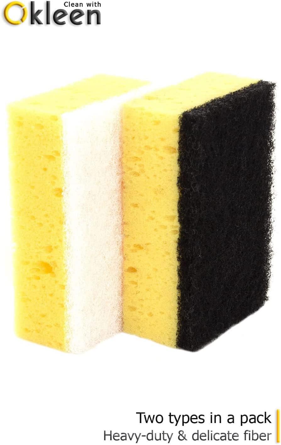 Green Multi Use Scrub Sponge. Made in Europe. 9 Pack, 4.3x2.8x1.4 inches. Odorless Heavy Duty and Non Scratch Fiber. Best, Durable, Delicate, Porous, Non Cellulose Kitchen Sponges and Scrubbers
