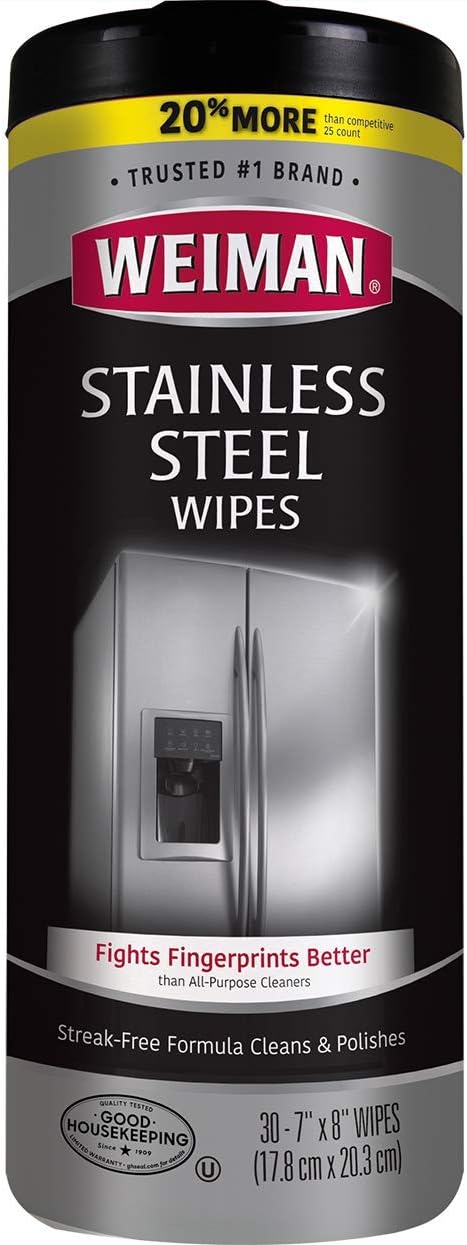 Weiman Stainless Steel Wipes - Removes Fingerprints, Residue, Water Marks and Grease From Appliances - Works Great on Refrigerators, Dishwashers, Ovens, Grills - 28 Count - Packaging May Vary