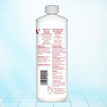 PEQUA INDUSTRIES P-10232 Pequa Heavy Duty Drain Opener, Non-Acid, Fast-Acting Formula, Industrial strength Drain Cleaner for Sinks, Tubs, Septic Tanks -32 Oz
