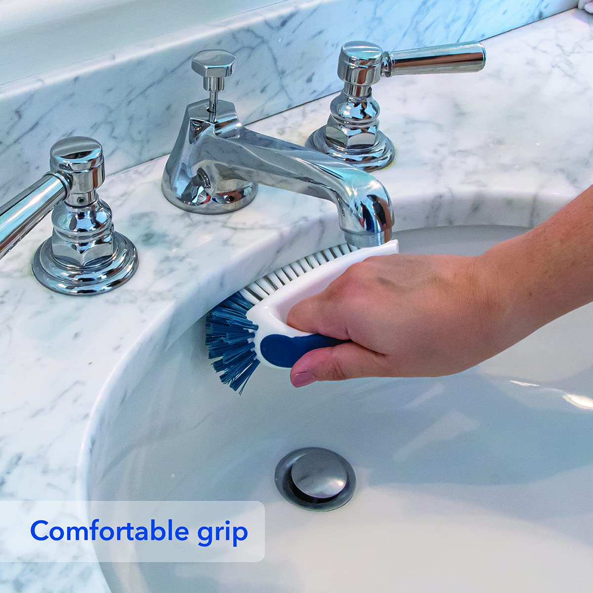 Unger Sink and Dish Scrub Brush, Kitchen Washing Scrubber for Hard-to-Reach Corners, Small Cleaning Supplies, Non-Scratch Bristles, Glassware, Pots, Pans, Tumblers, Drains, and Disposals