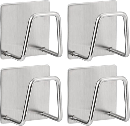 Adhesive Sponge Holder for Kitchen Sink, SUS304 Stainless Steel Scrubber Hanger Sink Caddy Accessories Storage Drain Rack Stand for Scratch Scrub Dishcloth Dishrag Steel Wool Strainer Stopper