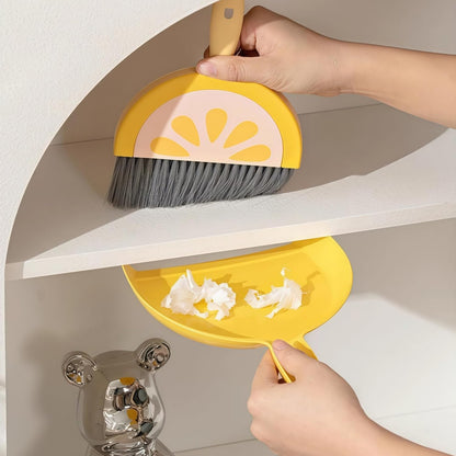 1Pcs Small Broom and Dustpan Set Cute Little Yellow Green Hand Mini Broom and Dustpan Set for Home Sofas Kitchen Countertops Storage Shelves Bathrooms Pet Areas