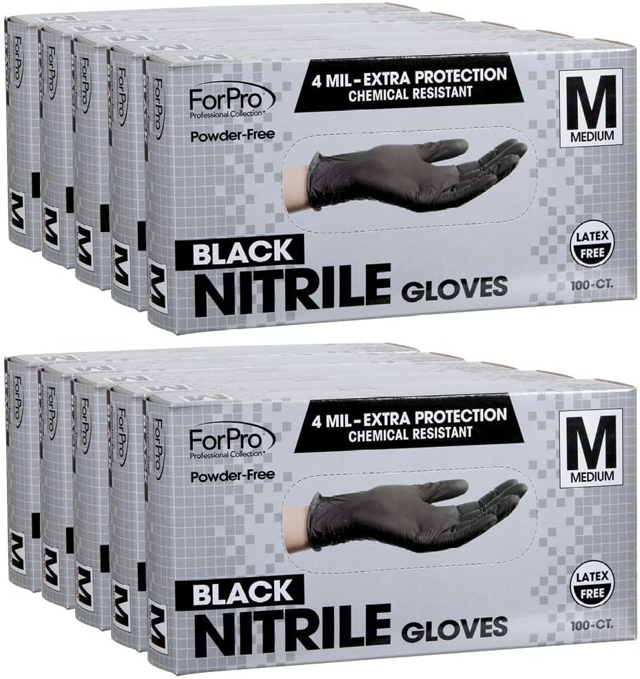 ForPro Disposable Nitrile Gloves, Chemical Resistant, Powder-Free, Latex-Free, Non-Sterile, Food Safe, 4 Mil