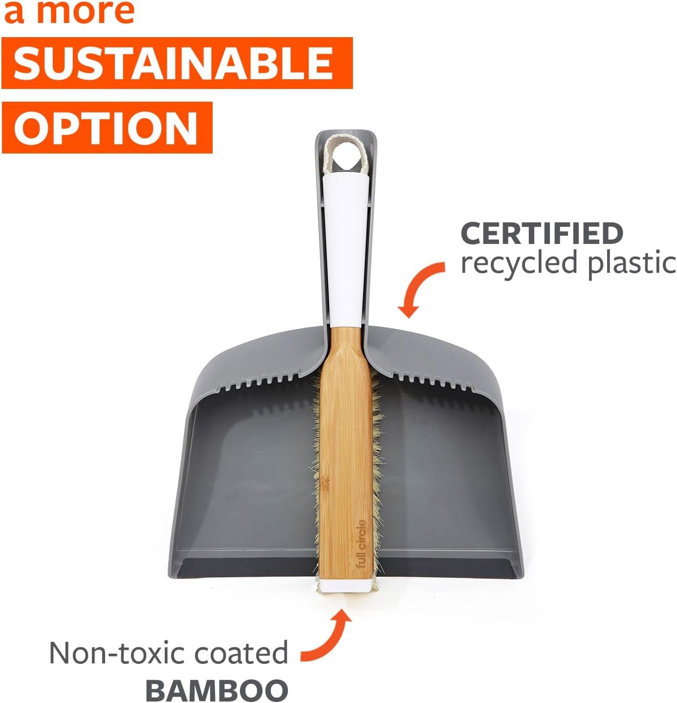 Full Circle Clean Team, Brush & Dustpan Set, White & Grey
