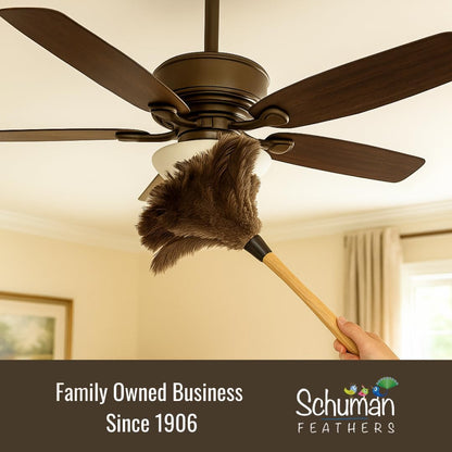 Retractable Feather Duster 8-14 in Adjustable - Natural Feather Dusters for Cleaning Ceiling Fans, Blinds, Plantation Shutters, Walls & Furniture - Quality Checked in USA - 1 Pack