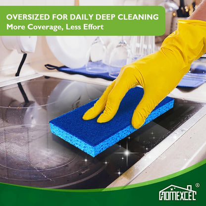 HOMEXCEL Sponges Kitchen 12pcs, Non-Scratch Scrub Dish Sponge Safe on Non-Stick Cookware, Dual Sided Cleaning Sponges for Kitchen, Household, Bathroom and More