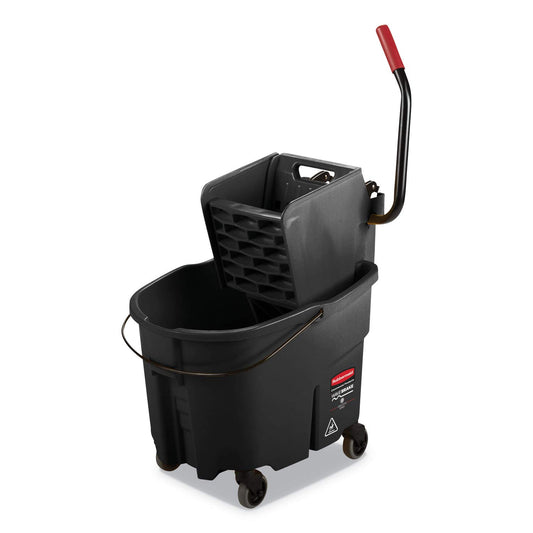 Rubbermaid Commercial Products WaveBrake 35 QT Side-Press Mop Bucket and Wringer Combo on Wheels Red for Heavy-Duty Floor Cleaning