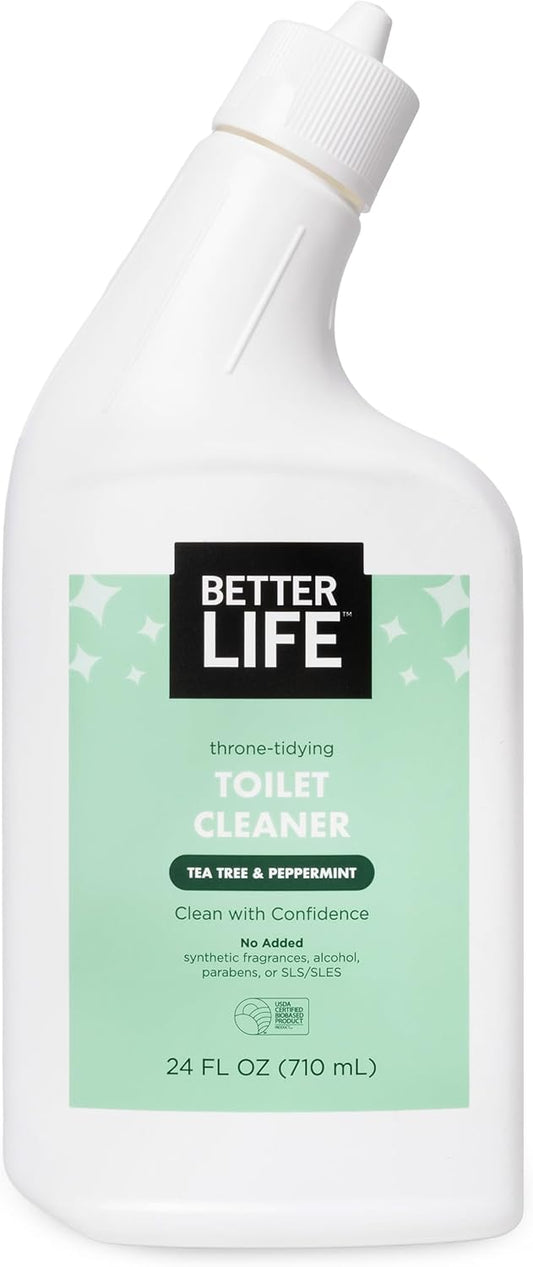 Better Life Toilet Bowl Cleaner, Plant-based, Stain & Odor Remover, Tea Tree & Peppermint Scent Cleaning Gel, Liquid Bathroom Cleaners for Household, 24 Oz, Pack of 2