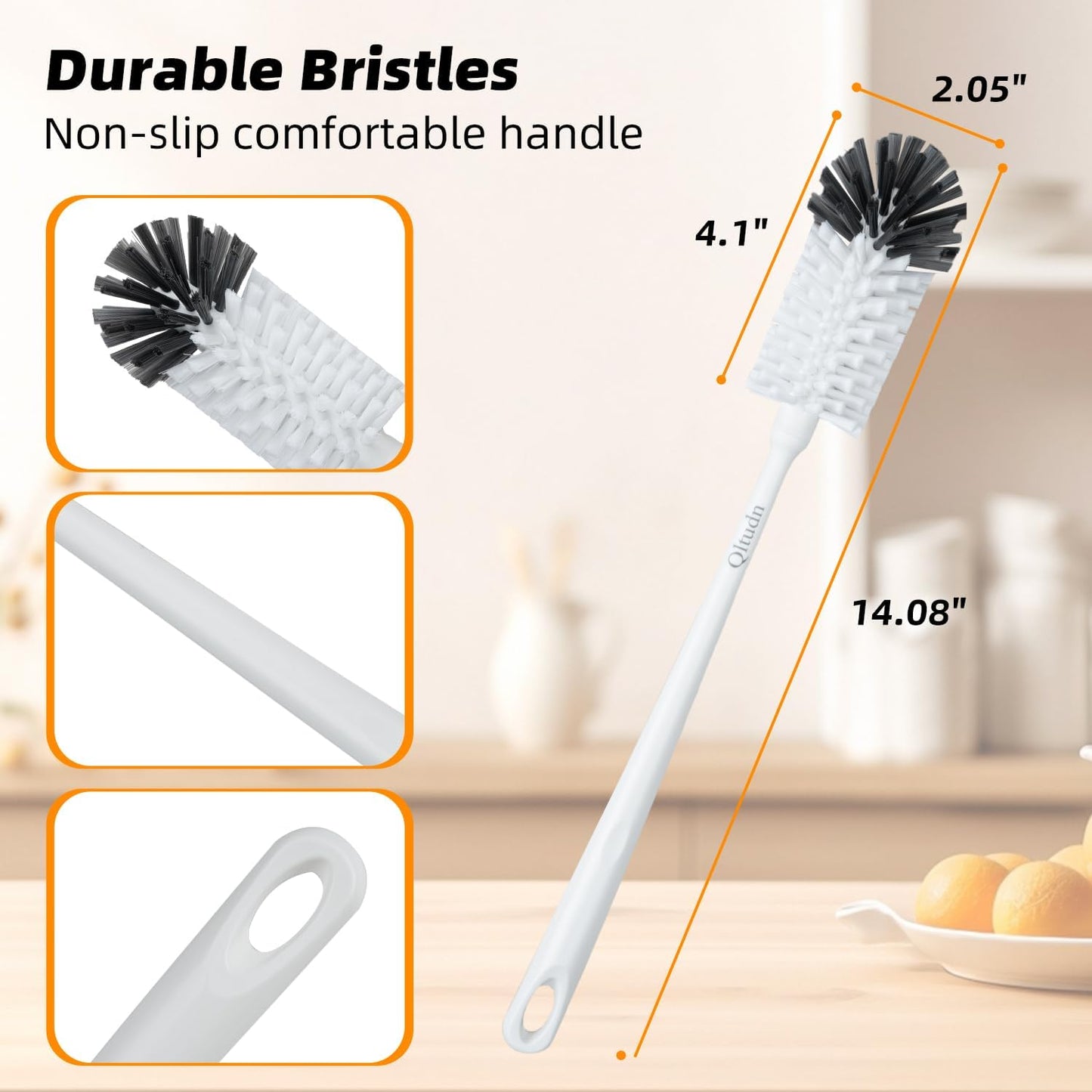 2 Pack 14 Inch Bottle Brush & 12 Inch Straw Brush Cleaner Set - Heavy Duty Kitchen Bottle Brushes for Cleaning Water Bottles, Mugs, Sippy Cups & Tumblers, Lab Use (Large)