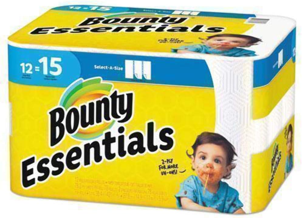 Bounty Essentials Select-A-Size Paper Towels, 6 Double Rolls, White, 108 Sheets Per Roll