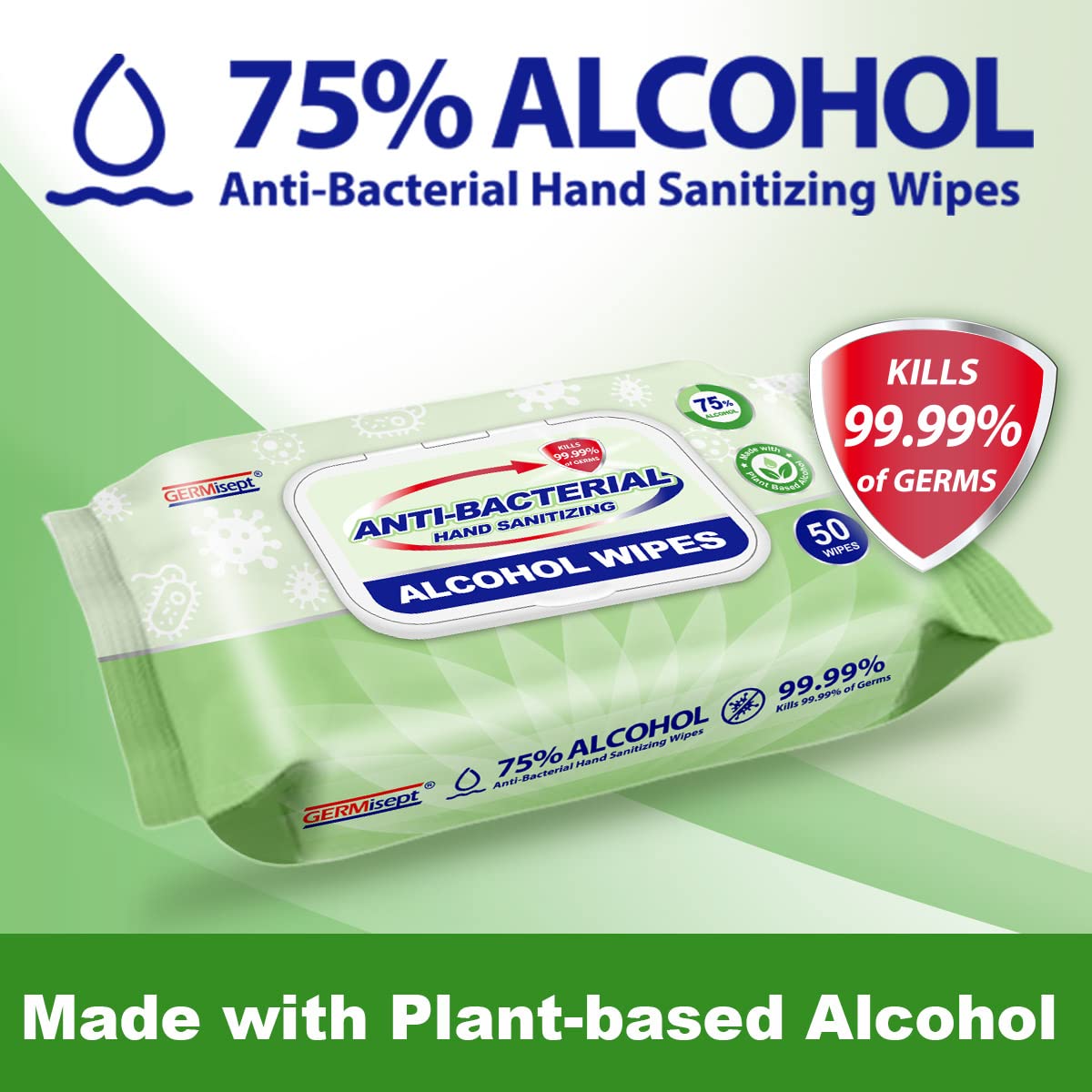 Advanced 75% Alcohol Antiseptic Hand Sanitizer Multipurpose Wipes (50 Count X 4 packs = 200 Wipes)