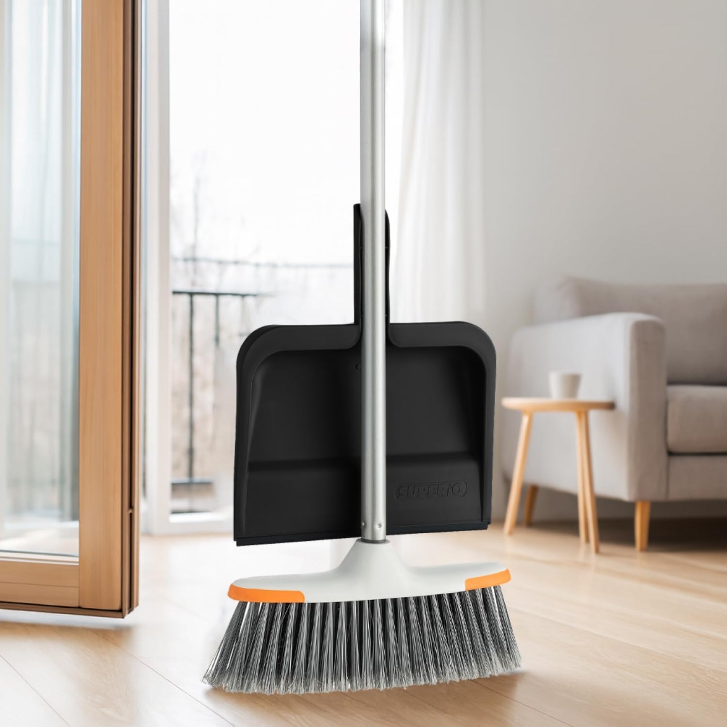Superio Clip-On Dustpan with Rubber Lip - 10-inch Wide Durable Plastic Dust Pan with Comfort Grip Handle, White, 1-Pack