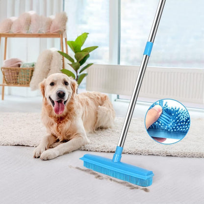 LandHope Carpet Rake for Pet Hair Remover Long Handle with Squeegee, Rubber Broom Carpet Brush Non Scratch Bristles Fur Remover Indoor Outdoor Push Broom for Cat Dog Hair Hardwood Tile Windows Clean
