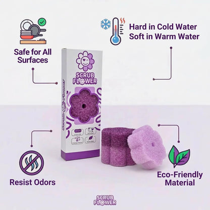 Scrub Flower Temperature Sensitive Sponges -Non-Scratch Scrubbers for Kitchen & Home - Firm in Cold & Soft in Warm Water - Odor Resistant Color-Coded Dish Sponges (Lavender Mist, 3 Count)
