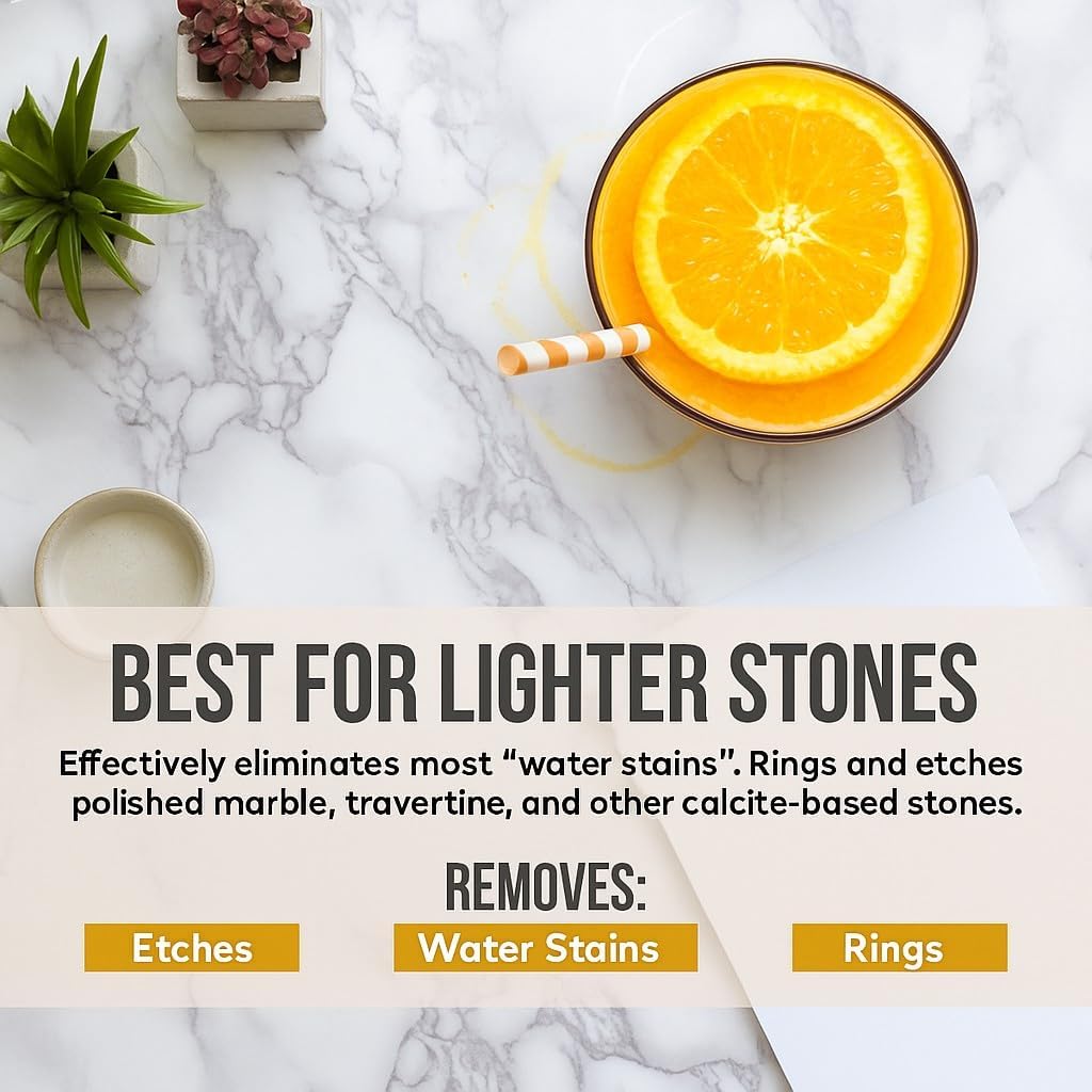 MB Stone Care Sample Kit - MB-11 Marble Etch Remover for Light to Neutral Colored Calcite Based Stone, GT-1 Green Thing, MB-24 Barrier Sealer, Finito Finishing Spray, Microfiber Towels