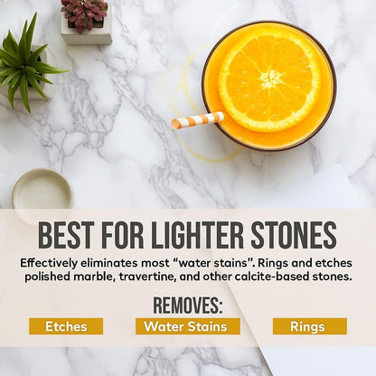 MB Stone Care Sample Kit - MB-11 Marble Etch Remover for Light to Neutral Colored Calcite Based Stone, GT-1 Green Thing, MB-24 Barrier Sealer, Finito Finishing Spray, Microfiber Towels