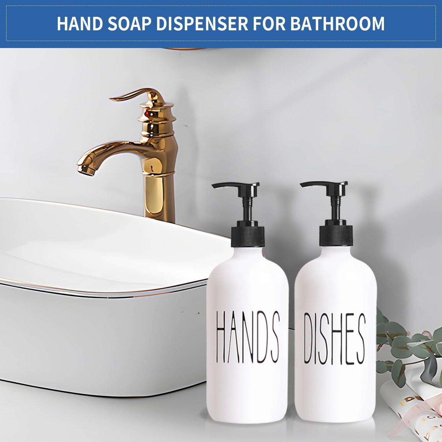 COHOSEGE Glass Soap Dispenser Set 2 Pack,Contains Hand and Dish Soap Dispenser.Premium 16 Oz Black Kitchen Soap Dispenser Set for Kitchen Sink and Farmhouse Decor