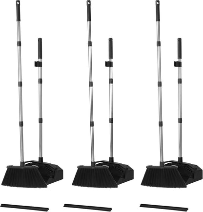 Tiumso Upgrade Broom and Dustpan Set, Broom with Dustpan Combo Sets, Large Brooms and Dust Pan with Handle, Self-Cleaning Dust Pans, Heavy Duty Broom and Dustpans Set for Lobby Kitchen Office - Green